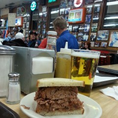 My beef brisket sandwich & beer at Katz'.